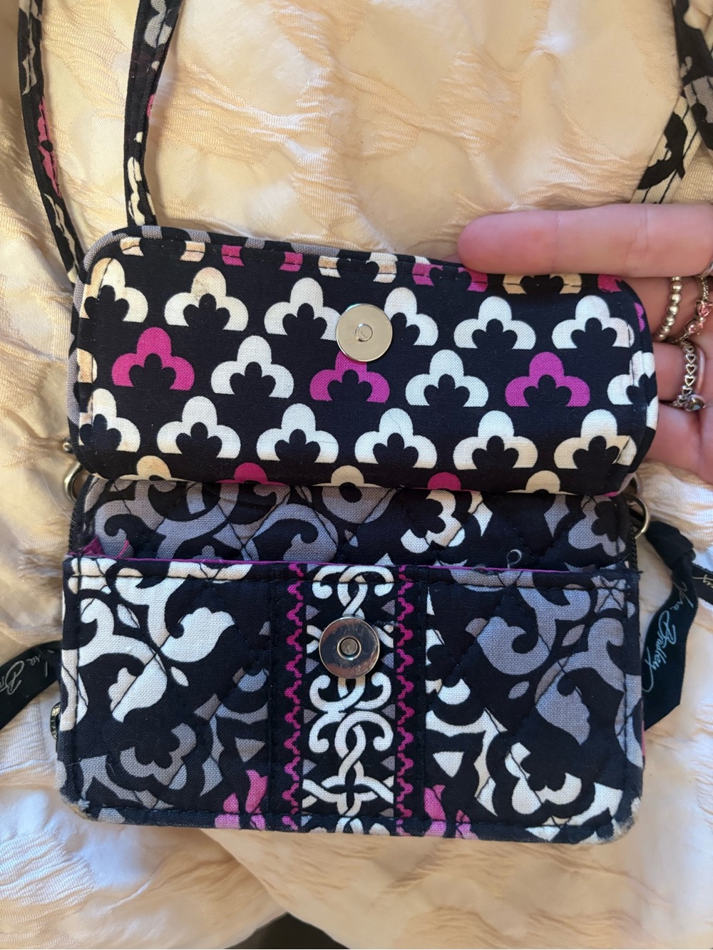 Vintage Vera Bradley Black White & Pink Quilted Crossbody Bag
